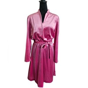 Vintage 1980's Pink Velvet Regency Belted Dress/ Loungewear Size M